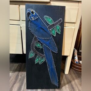 Nail and String Art Parrot on Black Wood🦜
